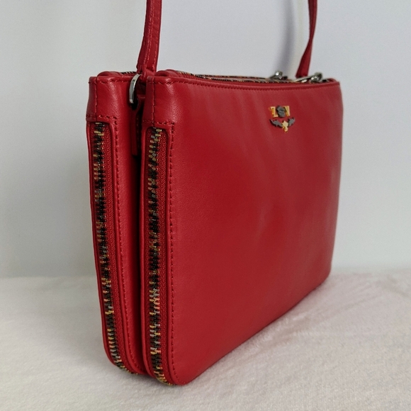 Zadig & Voltaire Red Leather Crossbody Shoulder Bag Multicolor Zipper NWT - Picture 3 of 16